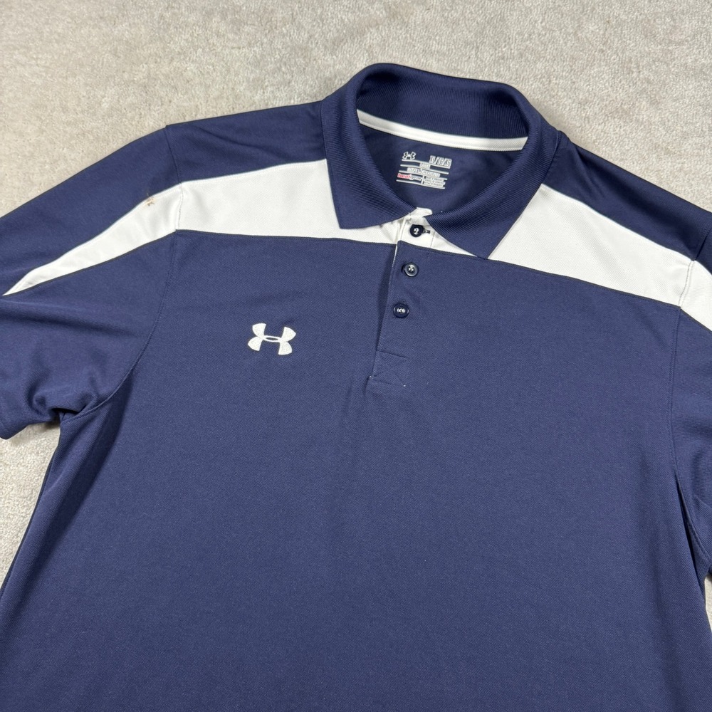 Under Armour Polo Mens XL Navy Blue HeatGear Loose Fit Colorblock Golf Shirt